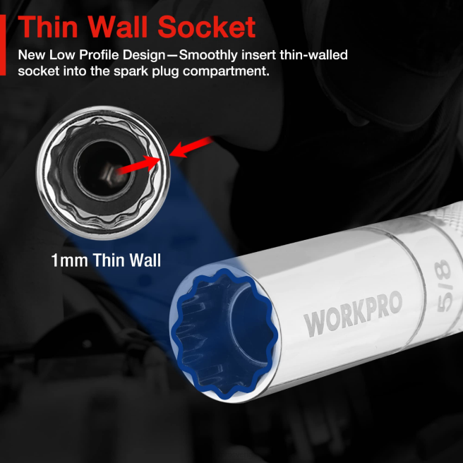 WORKPRO magnetiskt vridbart tändstift med tunt vägguttag hjälpsam 0ZLD147 verktyg