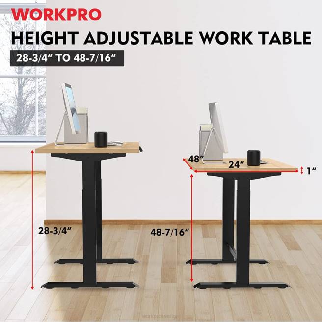 WORKPRO elektrisk ståhöjdsjusterbar arbetsbänk med träskiva och dubbelmotor morden 0ZLD5 lagring
