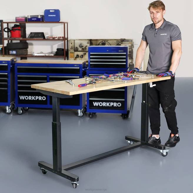WORKPRO höjdjusterbart arbetsbord med vev, med hjul och nivelleringsfötter, 500 lbs lastkapacitet användbar 0ZLD3 lagring