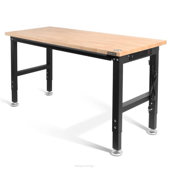 WORKPRO justerbar arbetsbänk 2000 lbs lastkapacitet lövträ arbetsbord med eluttag hjälpsam 0ZLD1 lagring