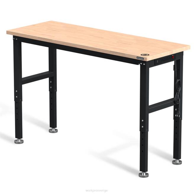 WORKPRO justerbar arbetsbänk 2000 lbs lastkapacitet lövträ arbetsbord med eluttag hjälpsam 0ZLD1 lagring