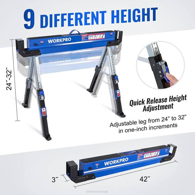 WORKPRO 2 st hopfällbar såghäst justerbar kraftig såghäst med 2x4 stödarmar, 3000 lbs lastkapacitet, 24-32 tum justerbara ben, svängbara fötter och stödpinnar ny 0ZLD35 lagring