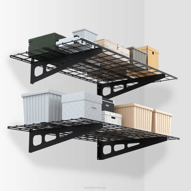WORKPRO 2-pack 2x4ft tunga väggmonterade garagehyllor, 400lbs lastkapacitet (totalt) svart 0ZLD14 lagring