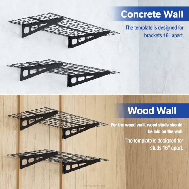 WORKPRO 2-pack 2x4ft tunga väggmonterade garagehyllor, 400lbs lastkapacitet (totalt) svart 0ZLD14 lagring