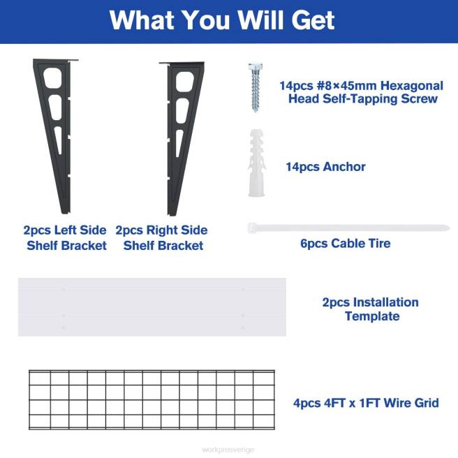 WORKPRO 2-pack 2x4ft tunga väggmonterade garagehyllor, 400lbs lastkapacitet (totalt) svart 0ZLD14 lagring