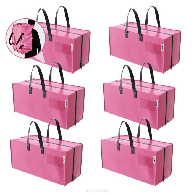 WORKPRO 6-pack extra stora tunga förvaringsväskor med dragkedjor och bärhandtag ryggsäcksremmar rosa/blå 0ZLD142 lagring