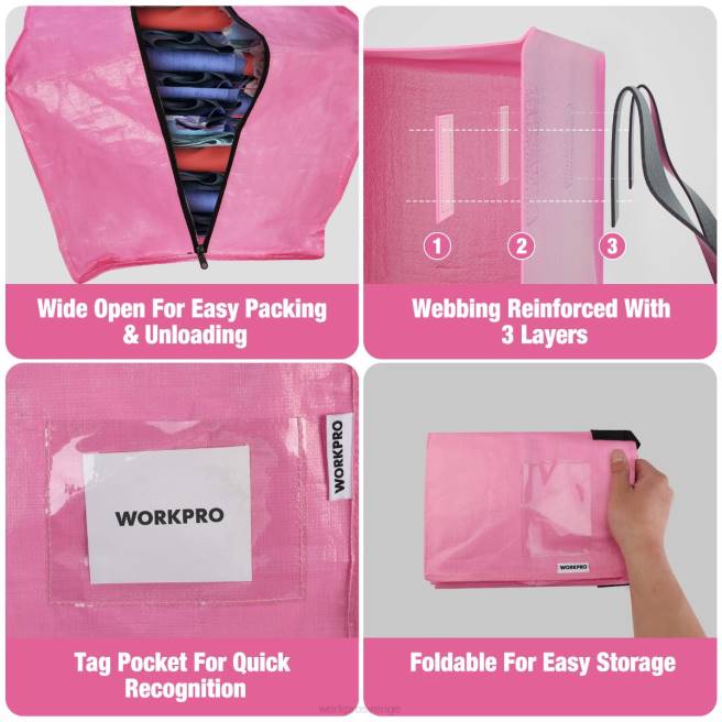 WORKPRO 6-pack extra stora tunga förvaringsväskor med dragkedjor och bärhandtag ryggsäcksremmar rosa/blå 0ZLD142 lagring
