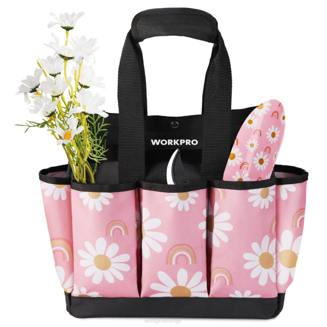 WORKPRO trädgårdsredskapsväska med 9 fickor blommigt vit/blommigt rosa 0ZLD286 lagring